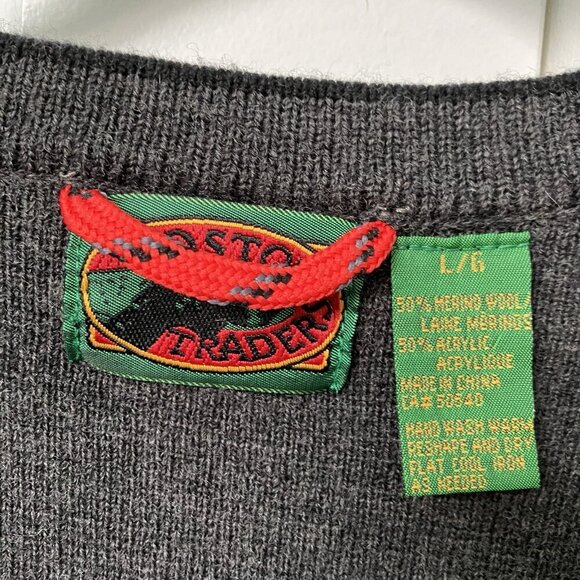 Vintage Boston Trader Sweater Mens L Grandpa Merino Wool Blend Geometric Vneck - Picture 2 of 6